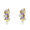 Oro Laminado Huggie Hoop, Gold Filled Style Leaf Design, with Amethyst and White Cubic Zirconia, Polished, Golden Finish, 02.210.0655.2.15