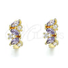 Oro Laminado Huggie Hoop, Gold Filled Style Leaf Design, with Amethyst and White Cubic Zirconia, Polished, Golden Finish, 02.210.0655.2.15