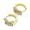 Oro Laminado Huggie Hoop, Gold Filled Style Leaf Design, with Amethyst and White Cubic Zirconia, Polished, Golden Finish, 02.210.0655.2.15