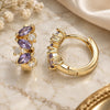 Oro Laminado Huggie Hoop, Gold Filled Style Leaf Design, with Amethyst and White Cubic Zirconia, Polished, Golden Finish, 02.210.0655.2.15