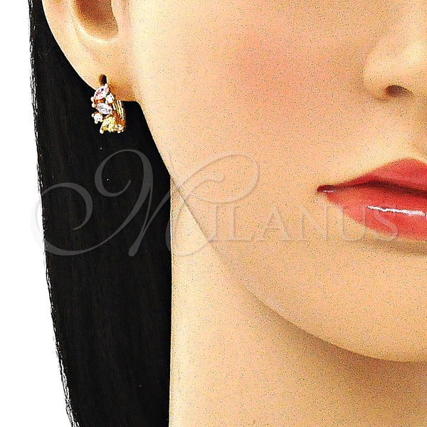 Gold Filled Hoop Earrings — Huggie Hoop Leaf Design with Multicolor Cubic Zirconia — alternate product view — SKU 146325 | Oro Laminado aretes de aro — Huggie Hoop Leaf diseño with Multicolor Cubic Zirconia — SKU 146325
