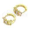 Oro Laminado Huggie Hoop, Gold Filled Style Leaf Design, with Multicolor Cubic Zirconia, Polished, Golden Finish, 02.210.0655.4.15