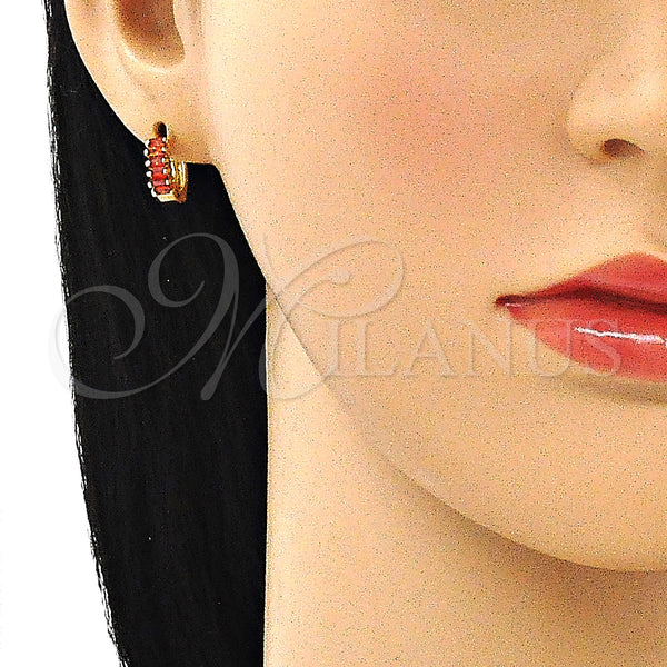 Gold Filled Hoop Earrings — Huggie Hoop Baguette Design with Garnet Cubic Zirconia — alternate product view — SKU 146326 | Oro Laminado aretes de aro — Huggie Hoop Baguette diseño with Garnet Cubic Zirconia — SKU 146326