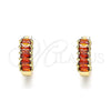 Oro Laminado Huggie Hoop, Gold Filled Style Baguette Design, with Garnet Cubic Zirconia, Polished, Golden Finish, 02.210.0656.12