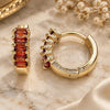 Oro Laminado Huggie Hoop, Gold Filled Style Baguette Design, with Garnet Cubic Zirconia, Polished, Golden Finish, 02.210.0656.12