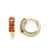Oro Laminado Huggie Hoop, Gold Filled Style Baguette Design, with Garnet Cubic Zirconia, Polished, Golden Finish, 02.210.0656.12