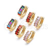 Oro Laminado Huggie Hoop, Gold Filled Style Baguette Design, with Garnet Cubic Zirconia, Polished, Golden Finish, 02.210.0656.12