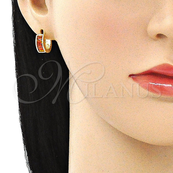 Gold Filled Hoop Earrings — Huggie Hoop Baguette Design with Garnet Cubic Zirconia — alternate product view — SKU 146329 | Oro Laminado aretes de aro — Huggie Hoop Baguette diseño with Garnet Cubic Zirconia — SKU 146329