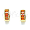 Oro Laminado Huggie Hoop, Gold Filled Style Baguette Design, with Garnet Cubic Zirconia, Polished, Golden Finish, 02.210.0657.15