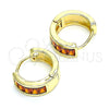 Oro Laminado Huggie Hoop, Gold Filled Style Baguette Design, with Garnet Cubic Zirconia, Polished, Golden Finish, 02.210.0657.15