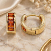 Oro Laminado Huggie Hoop, Gold Filled Style Baguette Design, with Garnet Cubic Zirconia, Polished, Golden Finish, 02.210.0657.15