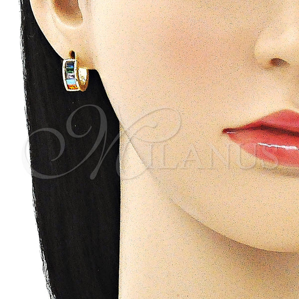 Gold Filled Hoop Earrings — Huggie Hoop Baguette Design with Multicolor Cubic Zirconia — alternate product view — SKU 146330 | Oro Laminado aretes de aro — Huggie Hoop Baguette diseño with Multicolor Cubic Zirconia — SKU 146330