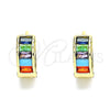 Oro Laminado Huggie Hoop, Gold Filled Style Baguette Design, with Multicolor Cubic Zirconia, Polished, Golden Finish, 02.210.0657.1.15