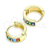 Oro Laminado Huggie Hoop, Gold Filled Style Baguette Design, with Multicolor Cubic Zirconia, Polished, Golden Finish, 02.210.0657.1.15