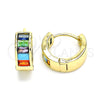 Oro Laminado Huggie Hoop, Gold Filled Style Baguette Design, with Multicolor Cubic Zirconia, Polished, Golden Finish, 02.210.0657.1.15