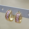 Oro Laminado Huggie Hoop, Gold Filled Style Baguette Design, with Pink Cubic Zirconia, Polished, Golden Finish, 02.210.0657.2.15