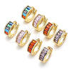 Oro Laminado Huggie Hoop, Gold Filled Style Baguette Design, with Pink Cubic Zirconia, Polished, Golden Finish, 02.210.0657.2.15