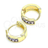Oro Laminado Huggie Hoop, Gold Filled Style Baguette Design, with Amethyst Cubic Zirconia, Polished, Golden Finish, 02.210.0657.3.15
