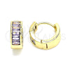 Oro Laminado Huggie Hoop, Gold Filled Style Baguette Design, with Amethyst Cubic Zirconia, Polished, Golden Finish, 02.210.0657.3.15