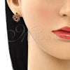 Oro Laminado Huggie Hoop, Gold Filled Style Heart Design, with Garnet Cubic Zirconia, Polished, Golden Finish, 02.210.0658.12