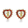 Oro Laminado Huggie Hoop, Gold Filled Style Heart Design, with Garnet Cubic Zirconia, Polished, Golden Finish, 02.210.0658.12