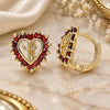 Oro Laminado Huggie Hoop, Gold Filled Style Heart Design, with Garnet Cubic Zirconia, Polished, Golden Finish, 02.210.0658.12