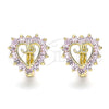 Oro Laminado Huggie Hoop, Gold Filled Style Heart Design, with Pink Cubic Zirconia, Polished, Golden Finish, 02.210.0658.1.12