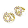 Oro Laminado Huggie Hoop, Gold Filled Style Heart Design, with Pink Cubic Zirconia, Polished, Golden Finish, 02.210.0658.1.12