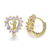 Oro Laminado Huggie Hoop, Gold Filled Style Heart Design, with Pink Cubic Zirconia, Polished, Golden Finish, 02.210.0658.1.12