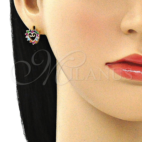 Gold Filled Hoop Earrings — Huggie Hoop Heart Design with Multicolor Cubic Zirconia — alternate product view — SKU 146335 | Oro Laminado aretes de aro — Huggie Hoop corazón diseño with Multicolor Cubic Zirconia — SKU 146335