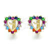 Oro Laminado Huggie Hoop, Gold Filled Style Heart Design, with Multicolor Cubic Zirconia, Polished, Golden Finish, 02.210.0658.2.12
