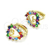 Oro Laminado Huggie Hoop, Gold Filled Style Heart Design, with Multicolor Cubic Zirconia, Polished, Golden Finish, 02.210.0658.2.12