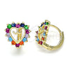 Oro Laminado Huggie Hoop, Gold Filled Style Heart Design, with Multicolor Cubic Zirconia, Polished, Golden Finish, 02.210.0658.2.12
