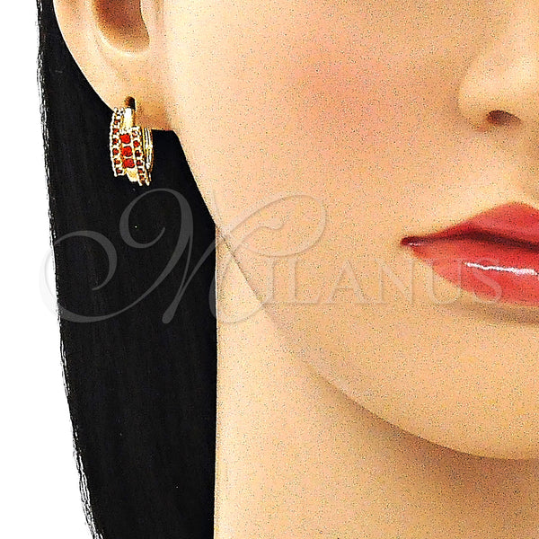 Gold Filled Hoop Earrings — Huggie Hoop with Garnet Cubic Zirconia Polished 02. — alternate product view — SKU 146341 | Oro Laminado aretes de aro — Huggie Hoop with Garnet Cubic Zirconia pulido 02. — SKU 146341