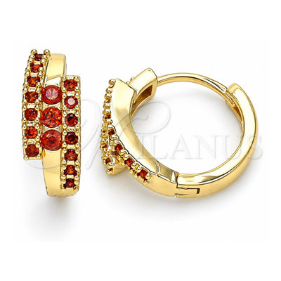 Oro Laminado Huggie Hoop, Gold Filled Style with Garnet Cubic Zirconia, Polished, Golden Finish, 02.210.0661.1.15