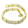 Oro Laminado Fancy Bracelet, Gold Filled Style Greek Key Design, with White Micro Pave, Polished, Golden Finish, 03.283.0056.07 (07 MM Thickness, 7 Inches Length)