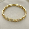 Oro Laminado Fancy Bracelet, Gold Filled Style Greek Key Design, with White Micro Pave, Polished, Golden Finish, 03.283.0056.07 (07 MM Thickness, 7 Inches Length)