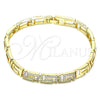 Oro Laminado Fancy Bracelet, Gold Filled Style Greek Key Design, with White Micro Pave, Polished, Golden Finish, 03.283.0056.07 (07 MM Thickness, 7 Inches Length)