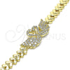 Oro Laminado Fancy Bracelet, Gold Filled Style Swan and Heart Design, with White Micro Pave, Polished, Golden Finish, 03.283.0060.07 (07 MM Thickness, 7 Inches Length)