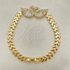 Oro Laminado Fancy Bracelet, Gold Filled Style Swan and Heart Design, with White Micro Pave, Polished, Golden Finish, 03.283.0060.07 (07 MM Thickness, 7 Inches Length)