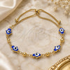 Oro Laminado Adjustable Bolo Bracelet, Gold Filled Style Hand of God and Judaica Design, Blue Enamel Finish, Golden Finish, 03.213.0142.1.10 (01 MM Thickness, 10 Inches Length)
