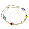 Oro Laminado Adjustable Bolo Bracelet, Gold Filled Style Hand of God Design, Multicolor Enamel Finish, Golden Finish, 03.213.0142.2.10 (01 MM Thickness, 10 Inches Length)