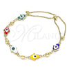 Oro Laminado Adjustable Bolo Bracelet, Gold Filled Style Hand of God Design, Multicolor Enamel Finish, Golden Finish, 03.213.0142.2.10 (01 MM Thickness, 10 Inches Length)