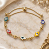 Oro Laminado Adjustable Bolo Bracelet, Gold Filled Style Hand of God and Judaica Design, Multicolor Enamel Finish, Golden Finish, 03.213.0142.2.10 (01 MM Thickness, 10 Inches Length)
