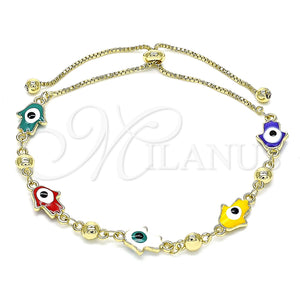 Gold Filled Bracelet — Adjustable Bolo Bracelet Hand of God and Judaica — main product view — SKU 146371 | Oro Laminado brazalete — Adjustable Bolo Bracelet Hand of God and Judaica — SKU 146371