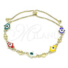 Oro Laminado Adjustable Bolo Bracelet, Gold Filled Style Hand of God Design, Multicolor Enamel Finish, Golden Finish, 03.213.0142.2.10 (01 MM Thickness, 10 Inches Length)