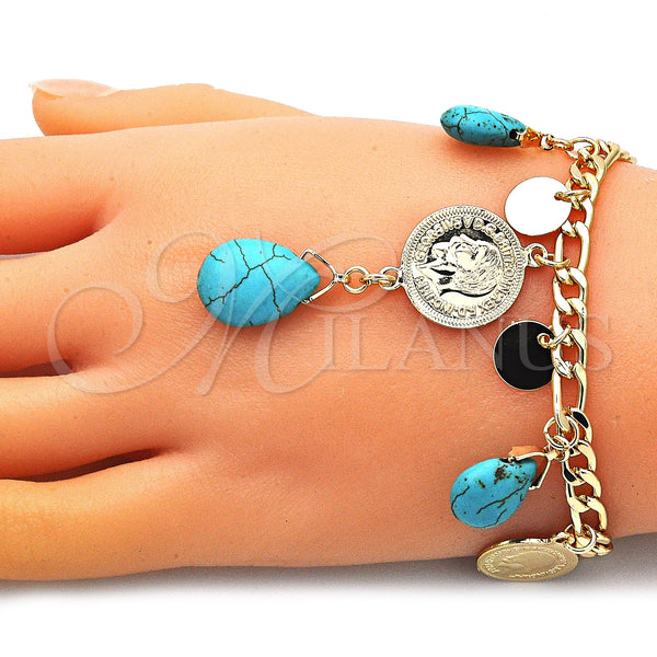 Gold Filled Bracelet — Charm Bracelet Teardrop Design with Turquoise Opal Polished — alternate product view — SKU 146375 | Oro Laminado brazalete — Charm Bracelet Teardrop diseño with Turquoise Opal pulido — SKU 146375