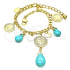 Oro Laminado Charm Bracelet, Gold Filled Style Teardrop Design, with Turquoise Opal, Polished, Golden Finish, 03.331.0208.08 (05 MM Thickness, 8 Inches Length)