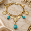 Oro Laminado Charm Bracelet, Gold Filled Style Teardrop Design, with Turquoise Opal, Polished, Golden Finish, 03.331.0208.08 (05 MM Thickness, 8 Inches Length)