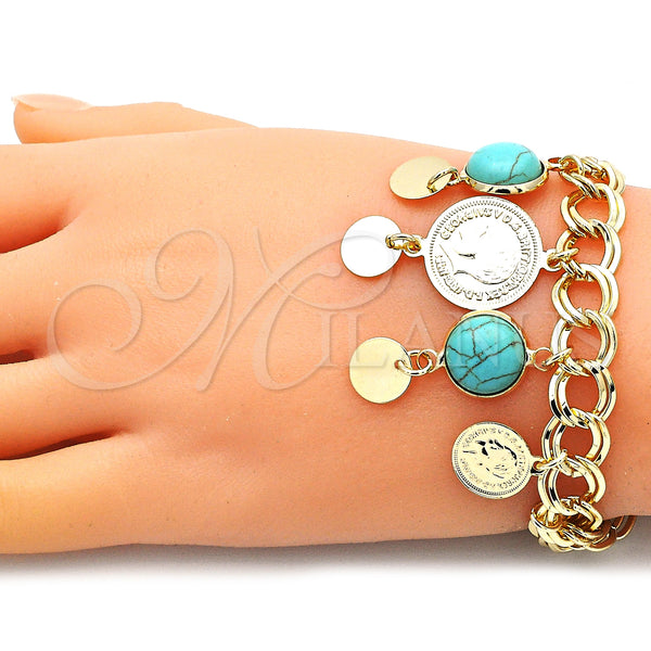 Gold Filled Bracelet — Charm Bracelet with Light Turquoise Opal Polished 03. — alternate product view — SKU 146381 | Oro Laminado brazalete — Charm Bracelet with Light Turquoise Opal pulido 03. — SKU 146381